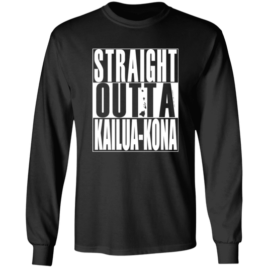 Straight Outta Kailua-Kona (white ink) LS T-Shirt