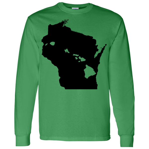 Living in Wisconsin with Hawaii Roots LS T-Shirt 5.3 oz., T-Shirts, Hawaii Nei All Day