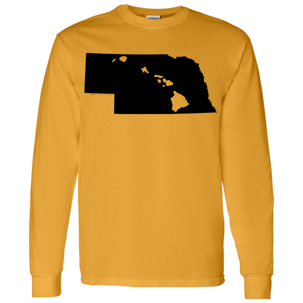 Living in Nebraska with Hawaii Roots LS T-Shirt 5.3 oz., T-Shirts, Hawaii Nei All Day