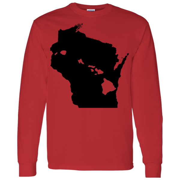 Living in Wisconsin with Hawaii Roots LS T-Shirt 5.3 oz., T-Shirts, Hawaii Nei All Day