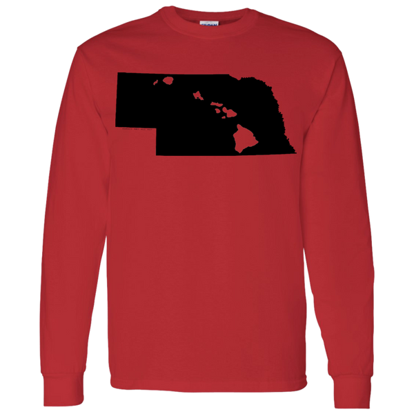 Living in Nebraska with Hawaii Roots LS T-Shirt 5.3 oz., T-Shirts, Hawaii Nei All Day