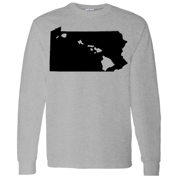 Living in Pennsylvania with Hawaii Roots LS T-Shirt 5.3 oz., T-Shirts, Hawaii Nei All Day