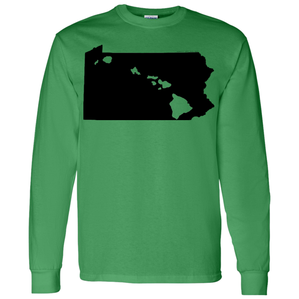 Living in Pennsylvania with Hawaii Roots LS T-Shirt 5.3 oz., T-Shirts, Hawaii Nei All Day