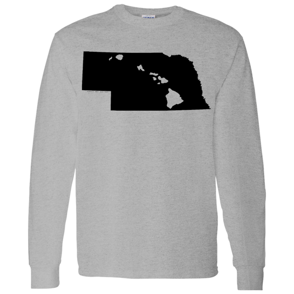 Living in Nebraska with Hawaii Roots LS T-Shirt 5.3 oz., T-Shirts, Hawaii Nei All Day