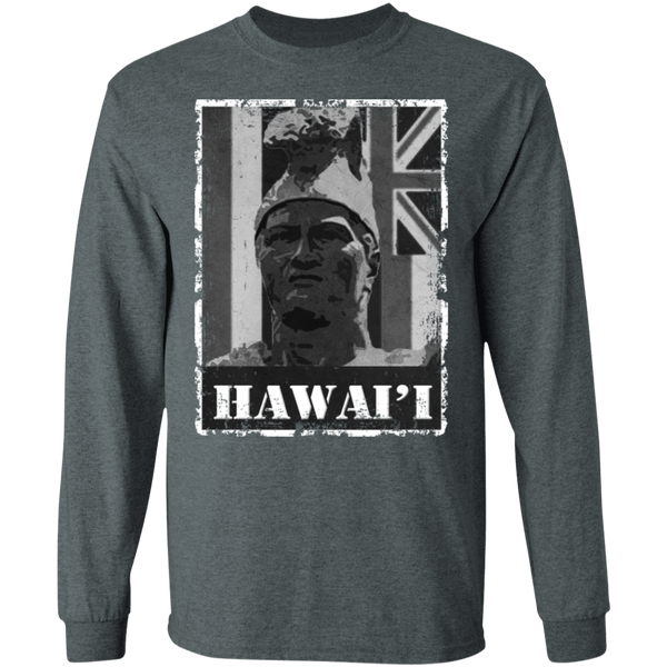 Hawai'i King Kamehameha (B&W) LS T-Shirt, T-Shirts, Hawaii Nei All Day
