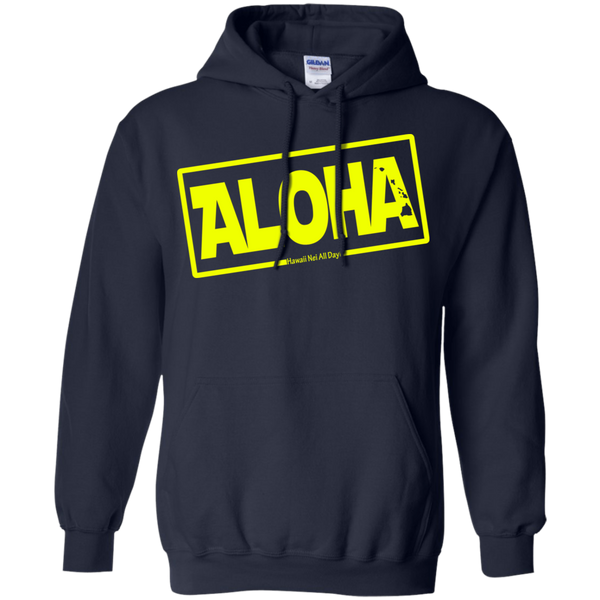 Aloha Hawai'i Nei (Islands yellow ink) Pullover Hoodie, Sweatshirts, Hawaii Nei All Day