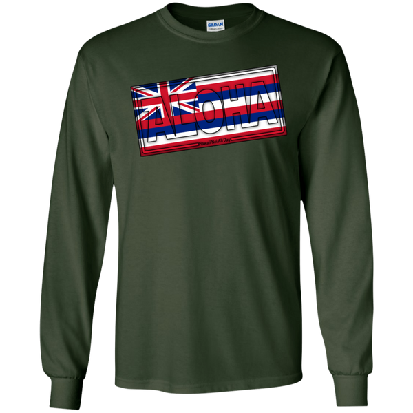 Aloha Hawai'i Flag LS Ultra Cotton T-Shirt, T-Shirts, Hawaii Nei All Day