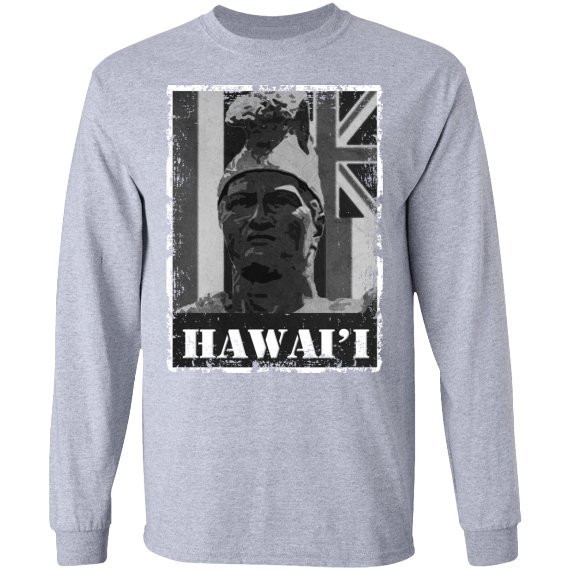 Hawai'i King Kamehameha (B&W) LS T-Shirt, T-Shirts, Hawaii Nei All Day