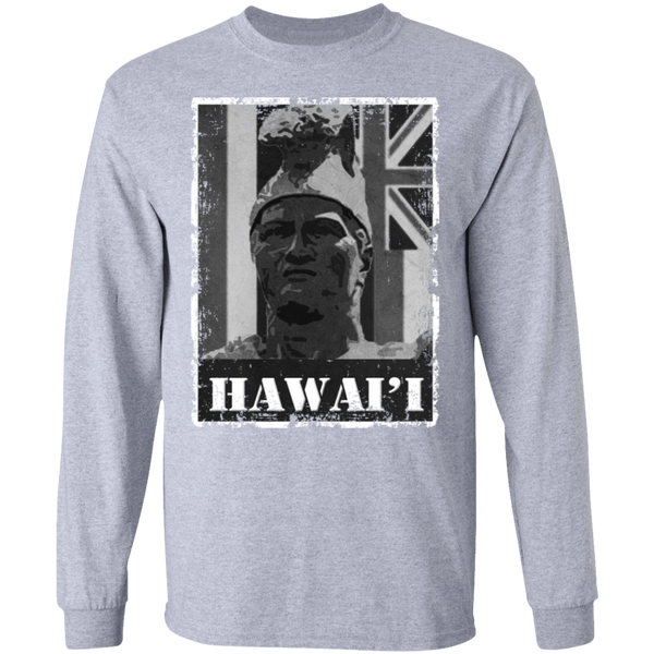 Hawai'i King Kamehameha (B&W) LS T-Shirt, T-Shirts, Hawaii Nei All Day