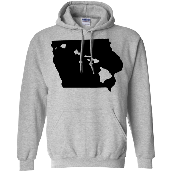 Living in Iowa with Hawaii Roots Pullover Hoodie 8 oz., Sweatshirts, Hawaii Nei All Day