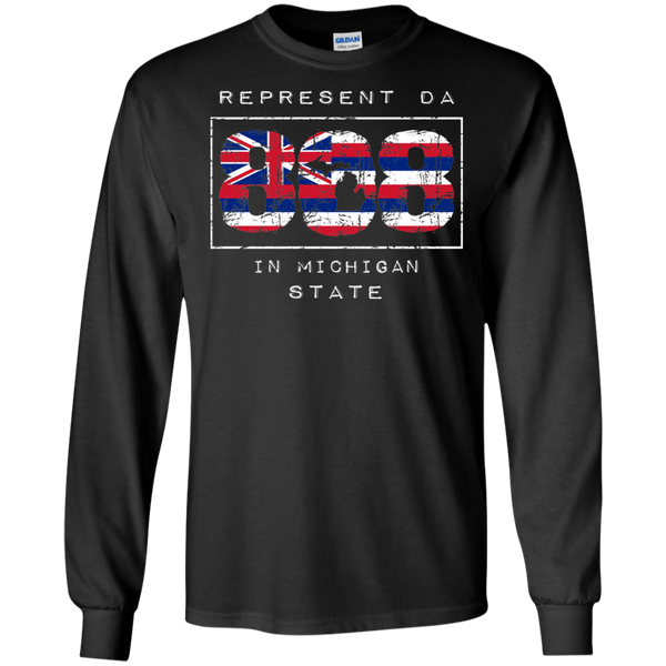 Rep Da 808 In Michigan State LS Ultra Cotton T-Shirt, T-Shirts, Hawaii Nei All Day
