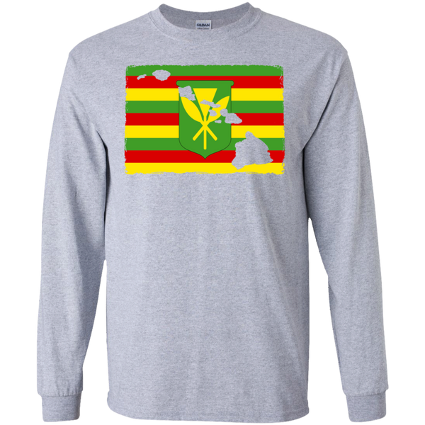 Hawai'i Kanaka Maoli Flag LS Ultra Cotton T-Shirt, T-Shirts, Hawaii Nei All Day