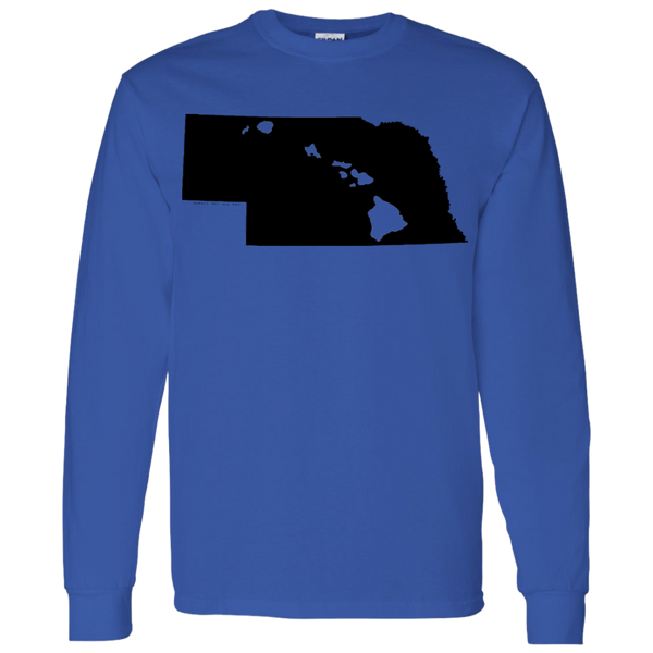 Living in Nebraska with Hawaii Roots LS T-Shirt 5.3 oz., T-Shirts, Hawaii Nei All Day