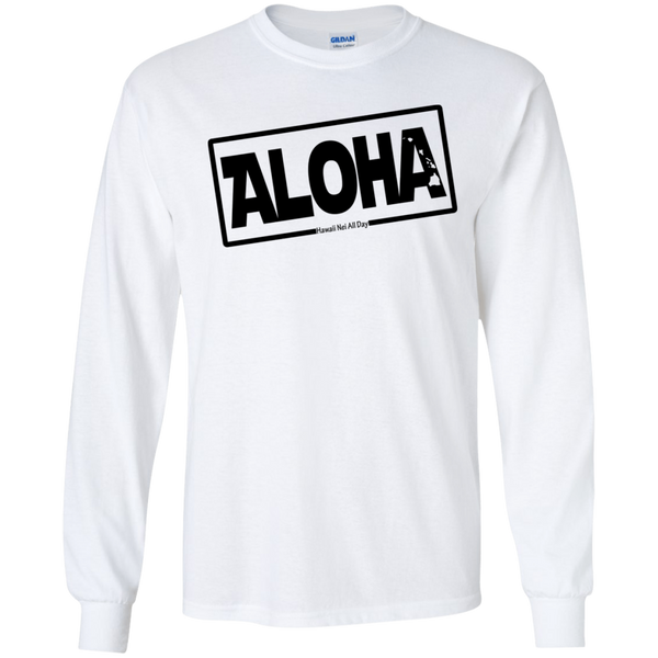 Aloha Hawai'i Nei (Islands blk ink) LS Ultra Cotton T-Shirt, T-Shirts, Hawaii Nei All Day