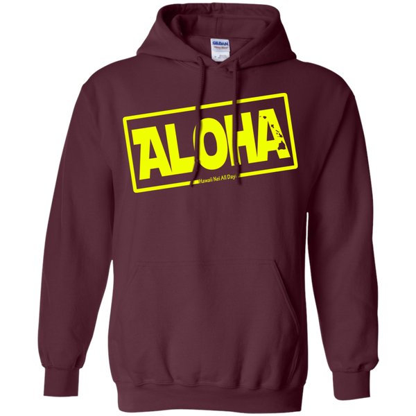 Aloha Hawai'i Nei (Islands yellow ink) Pullover Hoodie, Sweatshirts, Hawaii Nei All Day
