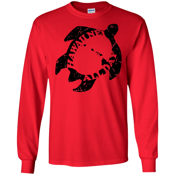 Honu Hawaiian Islands Distresed(black) LS Ultra Cotton T-Shirt, T-Shirts, Hawaii Nei All Day