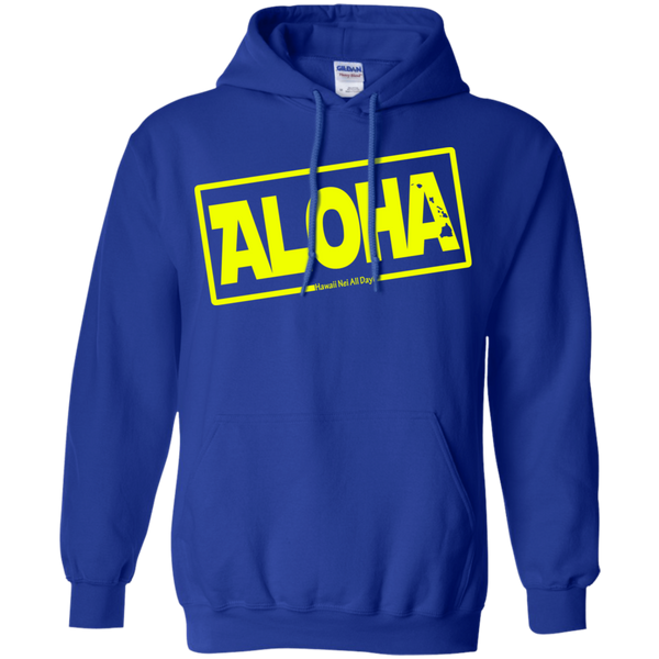 Aloha Hawai'i Nei (Islands yellow ink) Pullover Hoodie, Sweatshirts, Hawaii Nei All Day