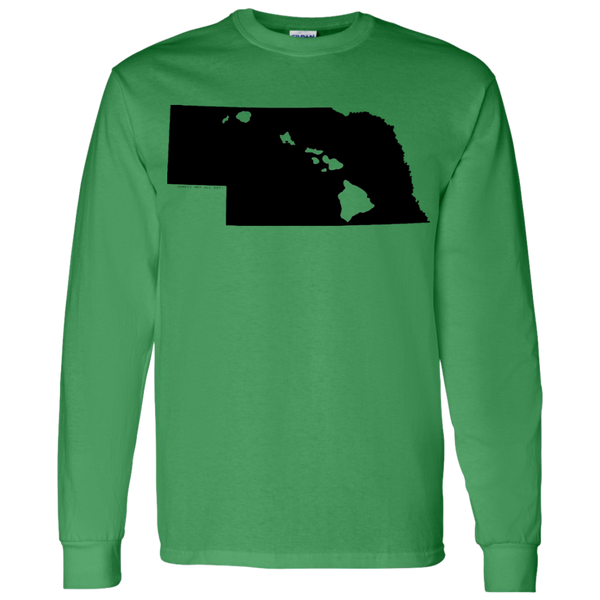 Living in Nebraska with Hawaii Roots LS T-Shirt 5.3 oz., T-Shirts, Hawaii Nei All Day