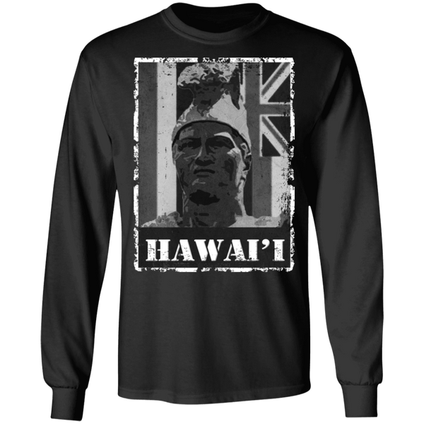 Hawai'i King Kamehameha (B&W) LS T-Shirt, T-Shirts, Hawaii Nei All Day