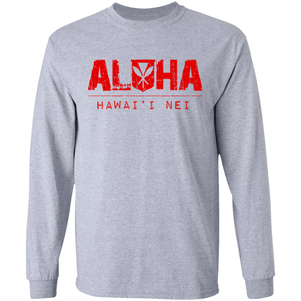 Aloha Hawai'i Nei(red ink) LS Ultra Cotton T-Shirt, T-Shirts, Hawaii Nei All Day