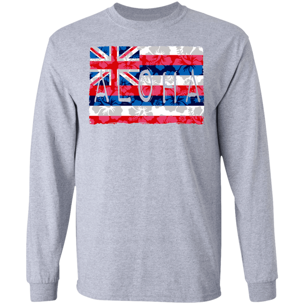 Aloha Floral Flag LS Ultra Cotton T-Shirt, T-Shirts, Hawaii Nei All Day