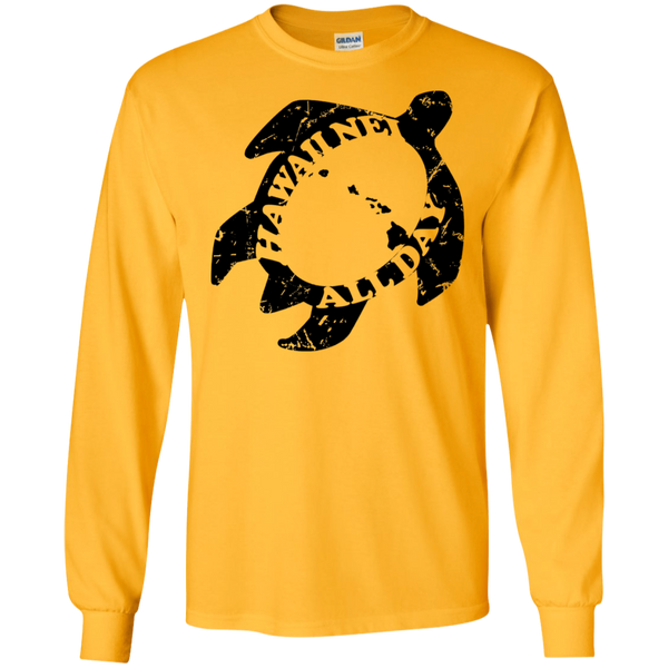 Honu Hawaiian Islands Distresed(black) LS Ultra Cotton T-Shirt, T-Shirts, Hawaii Nei All Day