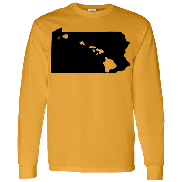 Living in Pennsylvania with Hawaii Roots LS T-Shirt 5.3 oz., T-Shirts, Hawaii Nei All Day